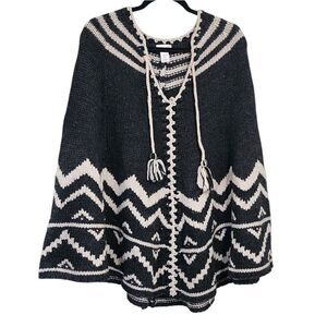 J. Jill Ponch Cape S-XL gray & white wool blend Boho Cowgirl Western one size